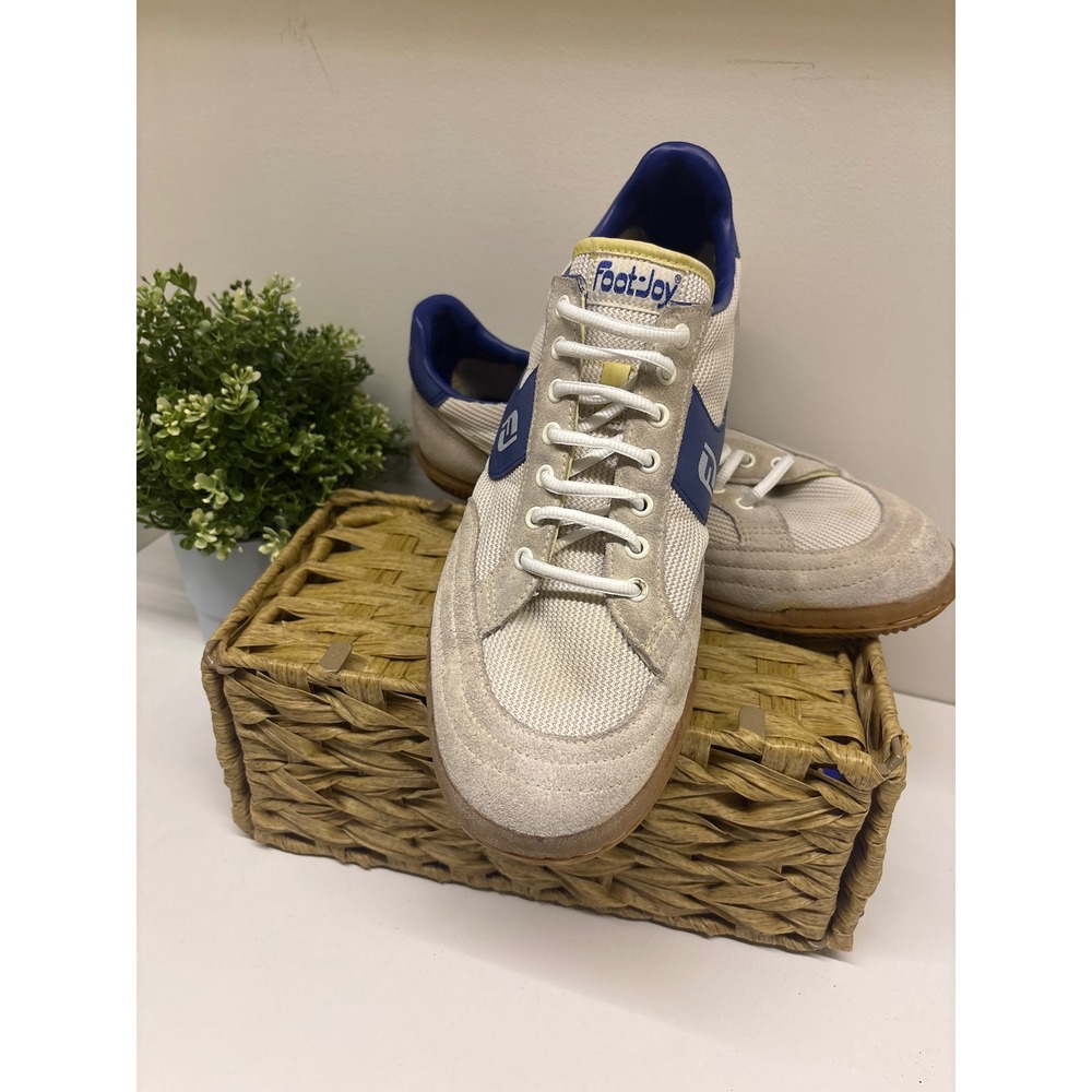 FootJoy VTG 80s Tuffs Court Sneakers White/Blue Mesh/Suede/Gum 62265 9.5 Men's